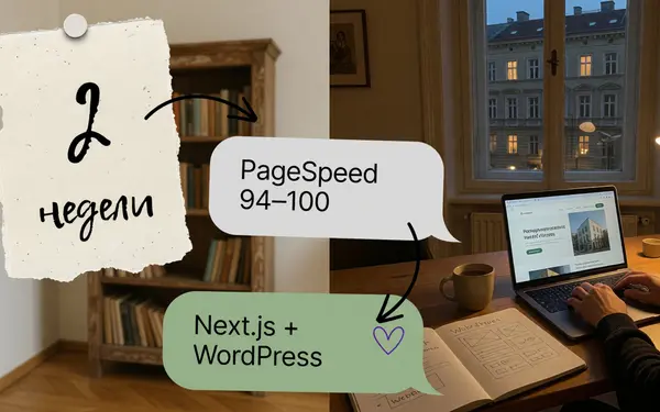 Личный сайт за 2 недели: PageSpeed 94–100 на Next.js и WordPress