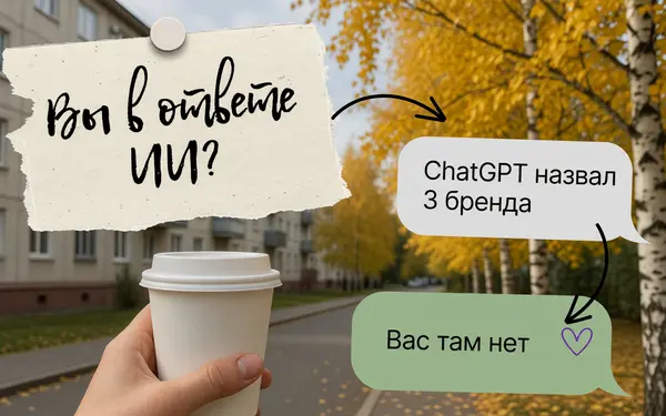Бумажная записка «Вы в ответе ИИ?» и два чат-пузыря: ChatGPT назвал три бренда, вас там нет